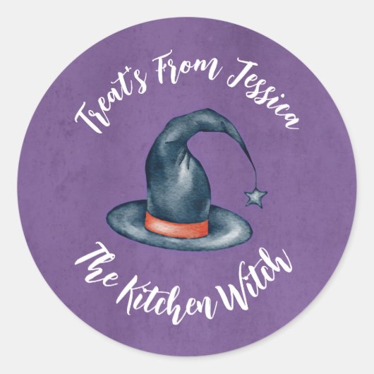 Cute Purple Kitchen Witch Halloween Baking Treats ラウンドシール (正面)