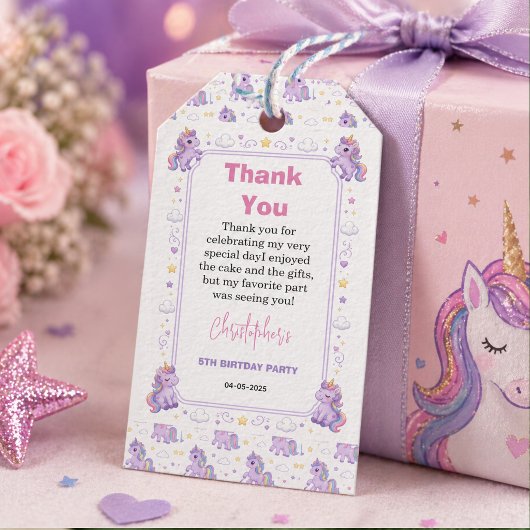 Cute Purple Magic Unicorn Girls 5th Birthday ギフトタグ