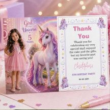 Cute Purple Magic Unicorn Girls 5th Birthday