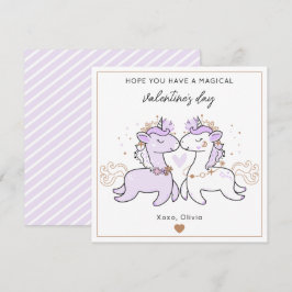 Cute Purple Magical Unicorn Kids Valentine's Day  ノートカード