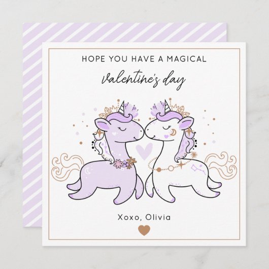 Cute Purple Magical Unicorn Kids Valentine's Day  ノートカード (正面/裏面)