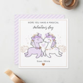 Cute Purple Magical Unicorn Kids Valentine's Day  ノートカード (正面/裏面インサイチュ)