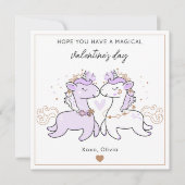 Cute Purple Magical Unicorn Kids Valentine's Day  ノートカード (正面)