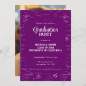 Cute Purple Math Hand-Lettering Photo Graduation 招待状 (正面/裏面)