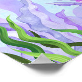 Cute Purple Mermaid Tail, Girl's Birthday Party ポスター (角)