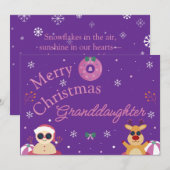 Cute Purple Merry Christmas Granddaughter  シーズンカード (正面/裏面)