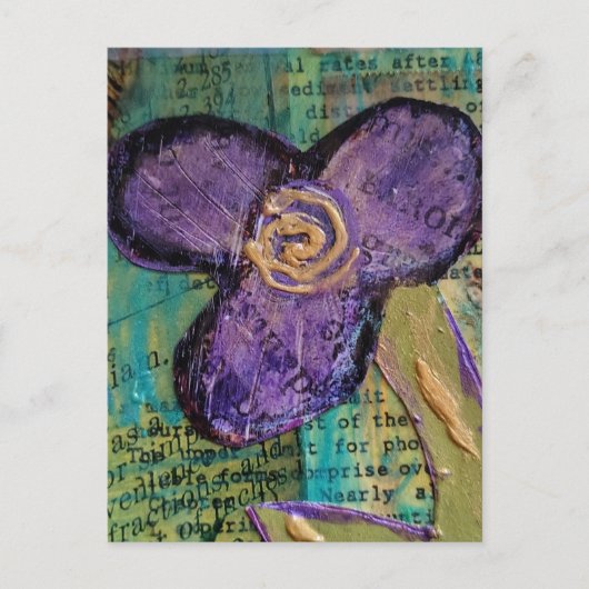 Cute Purple Mixed Media Flower ポストカード (正面)