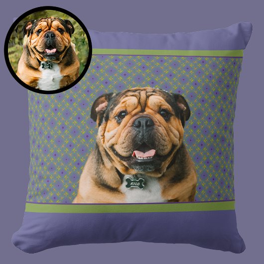 Cute Purple Modern Photo Gift for Puppy Dog Mom クッション