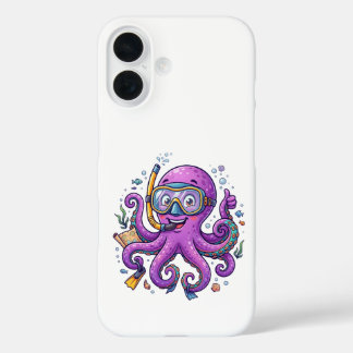 Cute Purple Octopus Treasure Hunter iPhone 16ケース