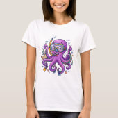 Cute Purple Octopus Treasure Hunter Tシャツ (正面)