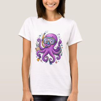 Cute Purple Octopus Treasure Hunter Tシャツ