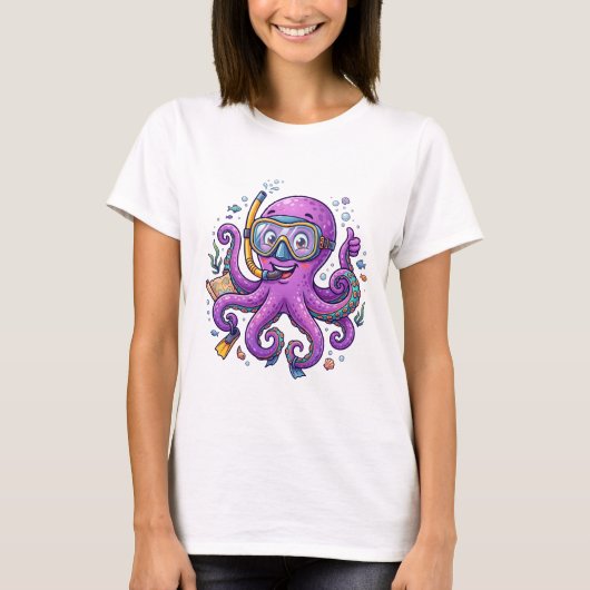 Cute Purple Octopus Treasure Hunter Tシャツ (正面)
