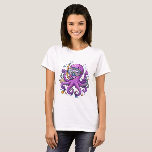 Cute Purple Octopus Treasure Hunter Tシャツ (正面フル)