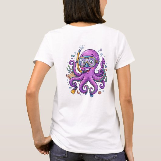 Cute Purple Octopus Treasure Hunter Tシャツ (裏面)
