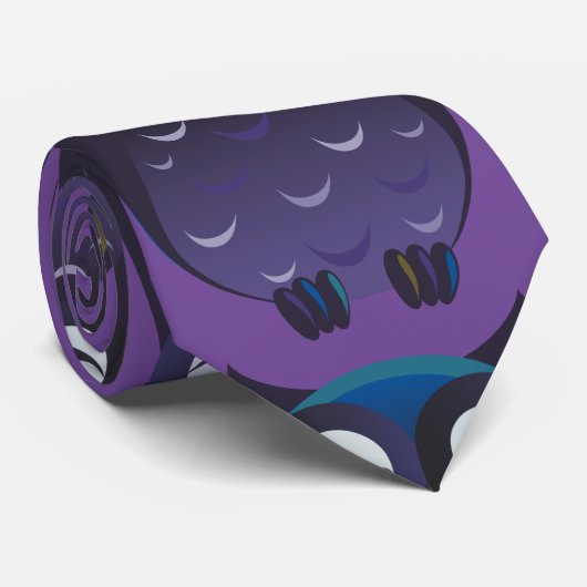Cute Purple Owl Chiffon ネクタイ (ロール)