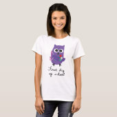 Cute, purple owl, owlet "First day of school" Tシャツ (正面フル)