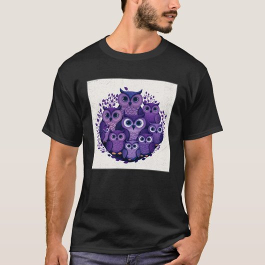 Cute Purple Owls Illustration Minimal Unique Big E Tシャツ (正面)