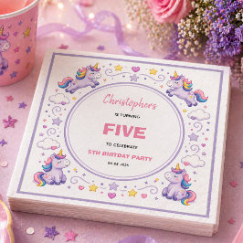 Cute Purple Pastel Magic Unicorn 5th Birthday スタンダードカクテルナプキン