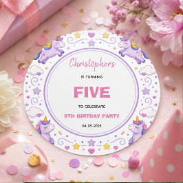 Cute Purple Pastel Magic Unicorn 5th Birthday ラウンドシール