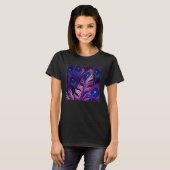 Cute Purple Peacock Feathers Illustration Birds Wo Tシャツ (正面フル)
