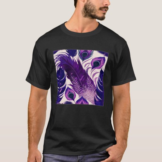 Cute Purple Peacock Feathers Illustration Birds Wo Tシャツ (正面)