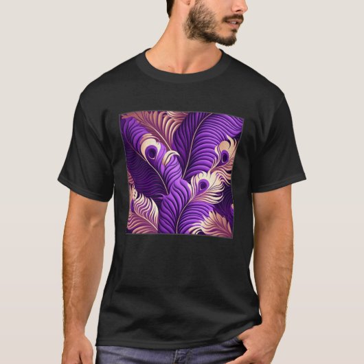 Cute Purple Peacock Feathers Illustration Birds Wo Tシャツ (正面)