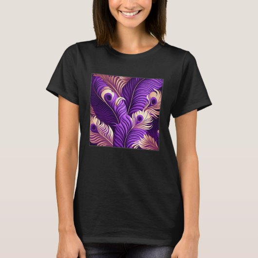 Cute Purple Peacock Feathers Illustration Birds Wo Tシャツ (正面)