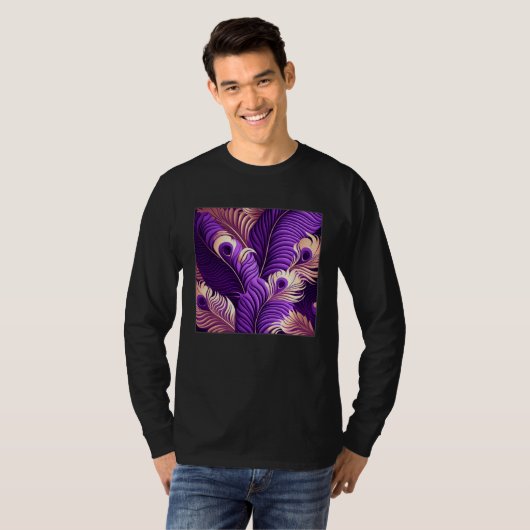 Cute Purple Peacock Feathers Illustration Birds Wo Tシャツ (正面フル)
