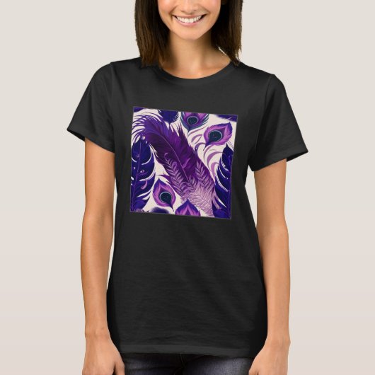 Cute Purple Peacock Feathers Illustration Birds Wo Tシャツ (正面)
