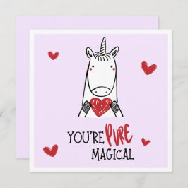 Cute Purple Red Hearts Unicorn Kids Valentines Day ノートカード
