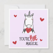 Cute Purple Red Hearts Unicorn Kids Valentines Day ノートカード (正面)