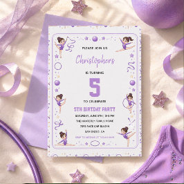 Cute Purple Rhythmic Gymnastics 5th Birthday party 招待状
