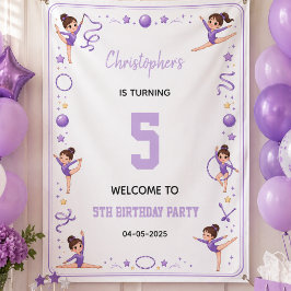 Cute Purple Rhythmic Gymnastics 5th Birthday party 横断幕