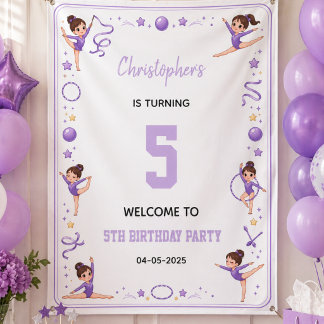Cute Purple Rhythmic Gymnastics 5th Birthday party 横断幕