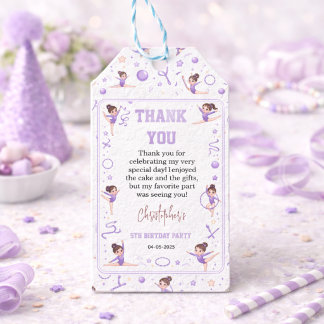 Cute Purple Rhythmic Gymnastics Birthday party ギフトタグ