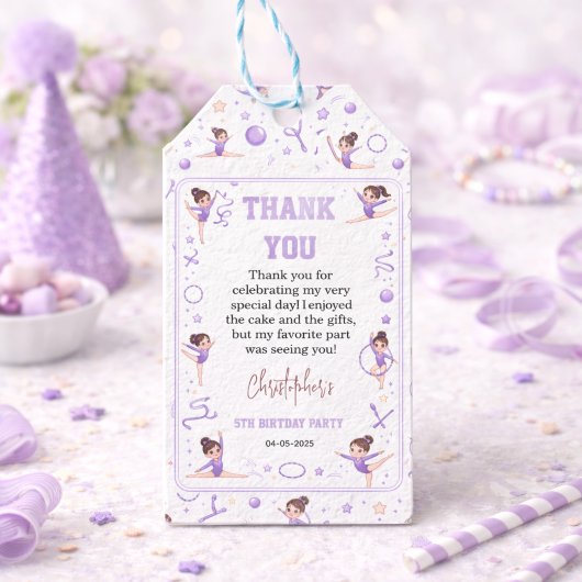 Cute Purple Rhythmic Gymnastics Birthday party ギフトタグ