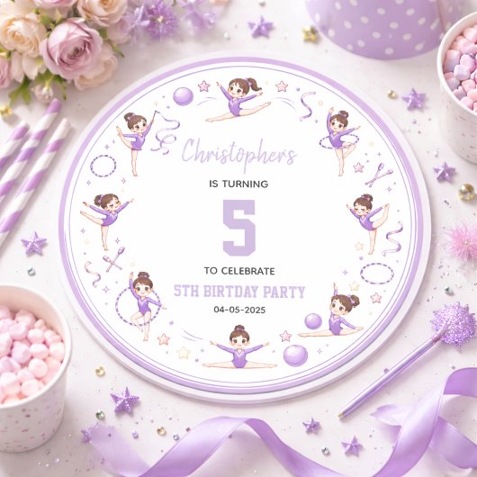 Cute Purple Rhythmic Gymnastics Sporty Theme ラウンドシール