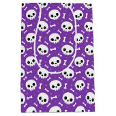 Cute Purple Skull & Bones Halloween Pattern ミディアムペーパーバッグ (正面)