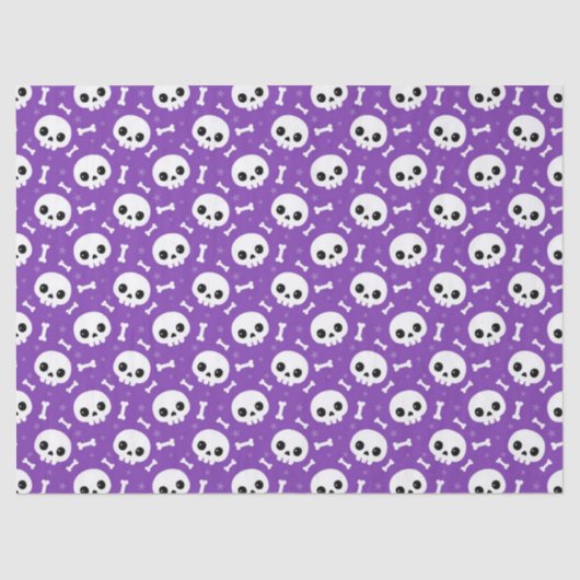 Cute Purple Skull & Bones Halloween Pattern 薄葉紙 (正面)