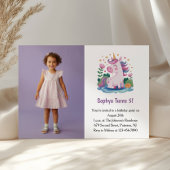 Cute Purple Unicorn Photo Kids Birthday Party 招待状