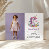 Cute Purple Unicorn Photo Kids Birthday Party 招待状