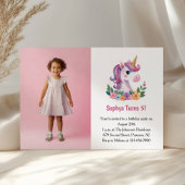 Cute Purple Unicorn Photo Kids Birthday Party 招待状