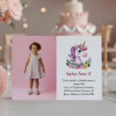 Cute Purple Unicorn Photo Kids Birthday Party 招待状