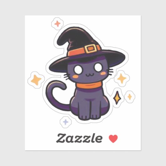 Cute Purple Witch Cat - Kawaii Halloween Kitten シール (シート)