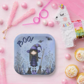 Cute Purple Witch Kids Halloween ペーパープレート (パーティー)