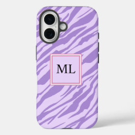 Cute Purple Zebra Pattern Personalized Initial iPhone 16ケース