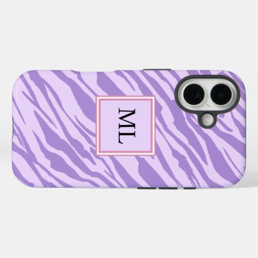 Cute Purple Zebra Pattern Personalized Initial Case-Mate iPhoneケース (裏面 (横))