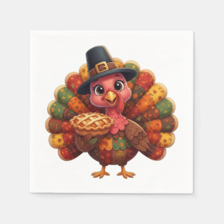 Cute Quilted Patchwork Turkey | Pilgrim Hat Pie  スタンダードカクテルナプキン