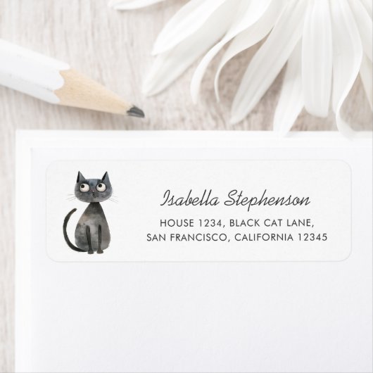 Cute Quirky Black Cat Return Address ラベル (インサイチュ)