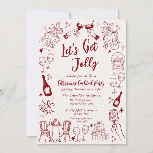 Cute quirky christmas cocktail party doodle  招待状 (正面)